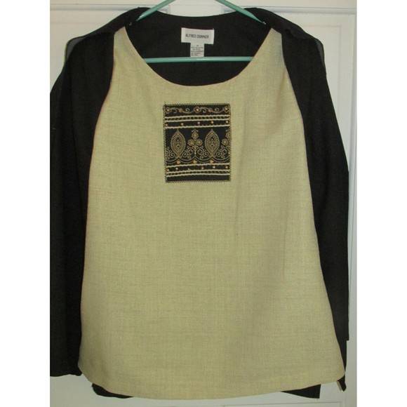 Alfred Dunner Womens Black & Tan Polyester One-Piece Open Cardigan Blouse Sze 12 - Picture 2 of 7